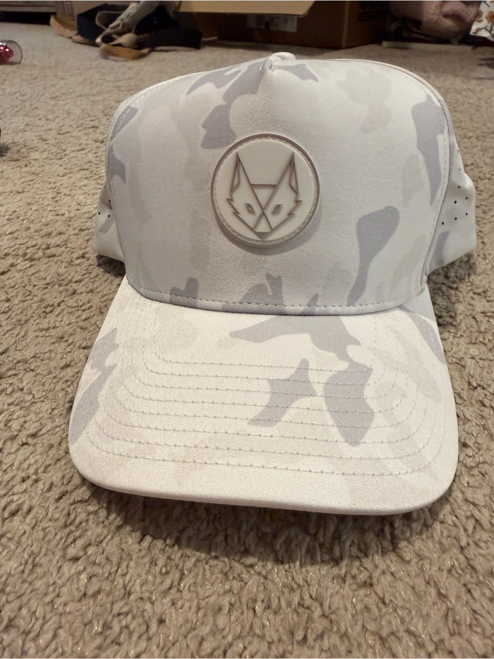 Men's White Camo Baseball Cap with Fox Emblem